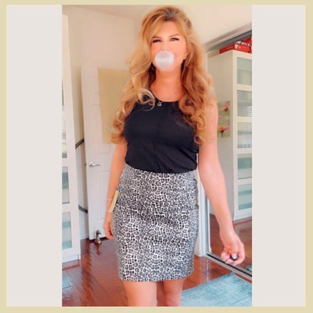 Michael Kors Black and Gray Leopard Skirt- Small